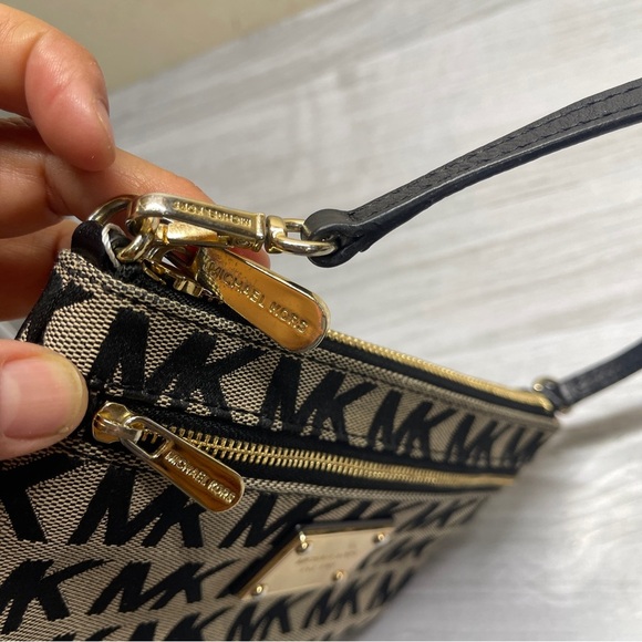 Michael Kors Jet Set Travel Double Zip Wristlet Logo MK Print Black - Picture 5 of 16